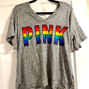 Large Victoria Secret Pink Rainbow V Neck Shirt